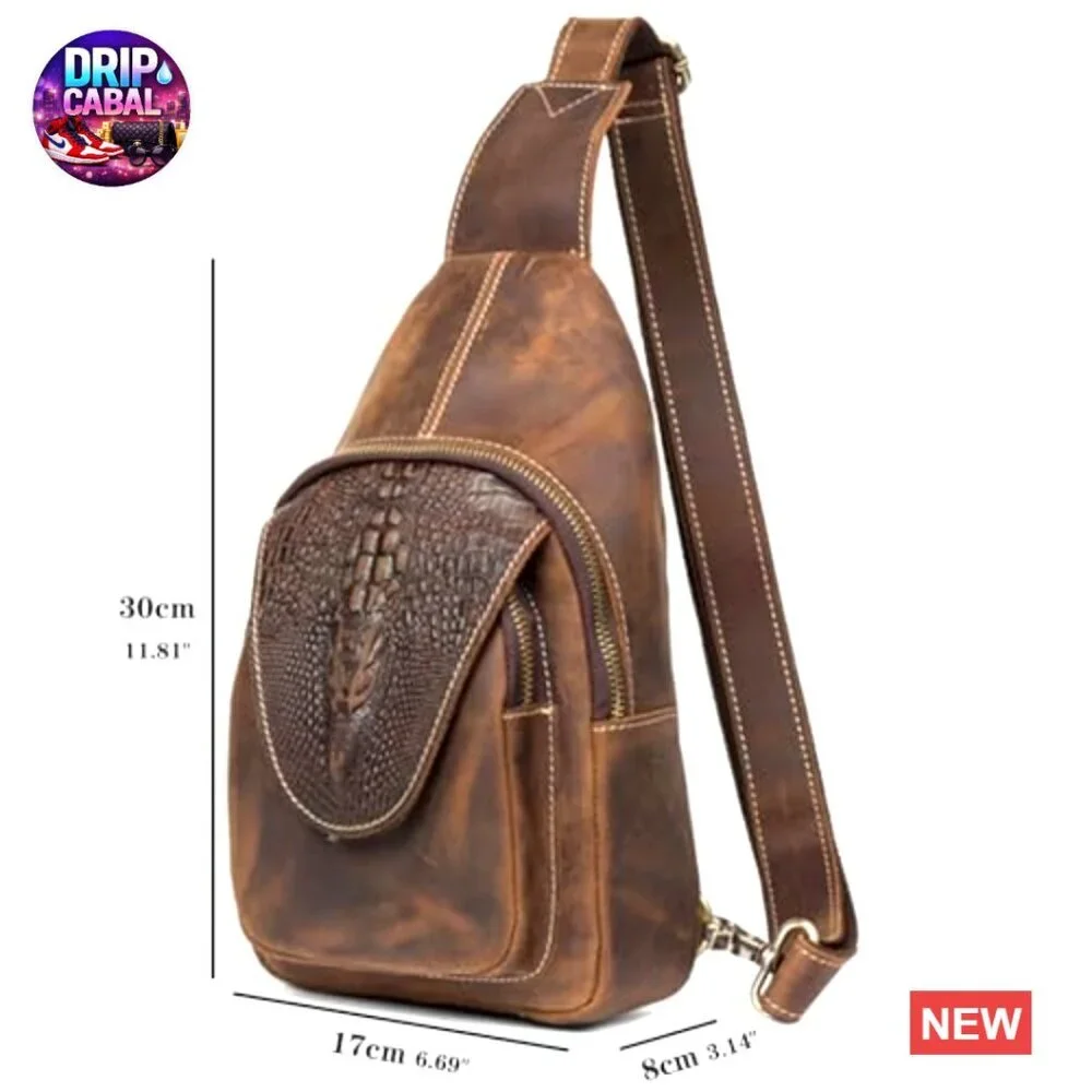 Genuine Crazy Horse Leather Sling Bag Crossbody Backpack Daypack